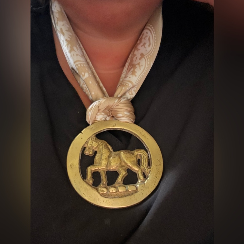 Brass Horse Medallion with Scarf Necklace
